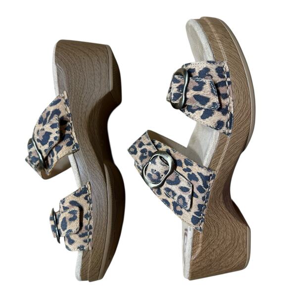 Dansko Womens EU 40 US 7 Sophie Leopard Print Suede Wedge Slide Sandals - Picture 9 of 9